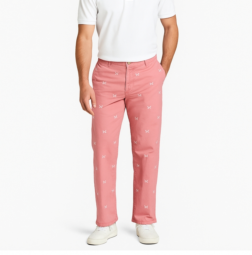Vineyard Vines Club Pants Mens 32 X 32  Fish Bone Print pant Coral/ White